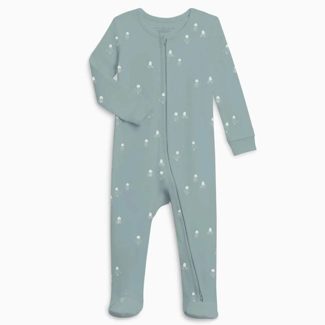 Organic Peyton Zipper Footie - Jellyfish / Ocean
