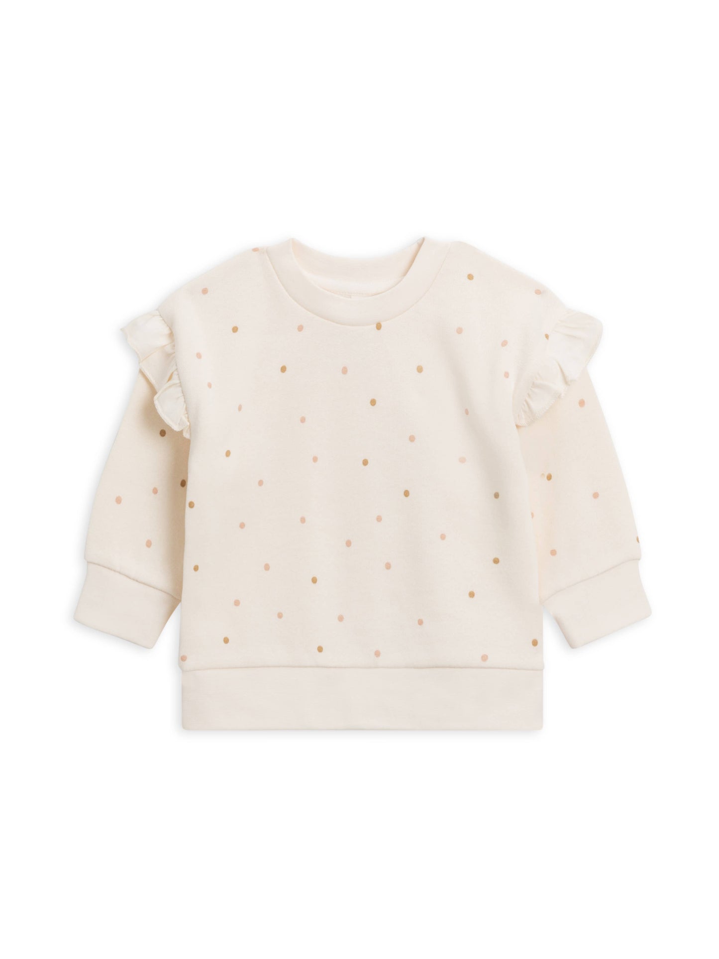 Abbie Fleece Ruffle Pullover - Ivory/ Fawn Mini Polka