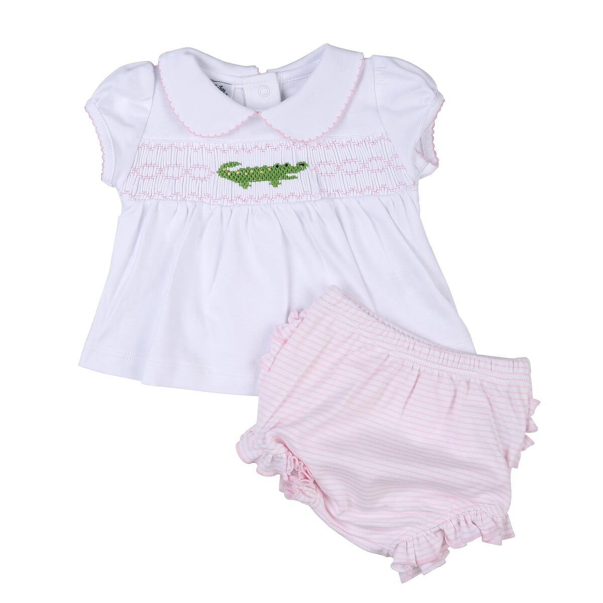 Alligator Pink Smocked Ruffle Diaper Cover Set