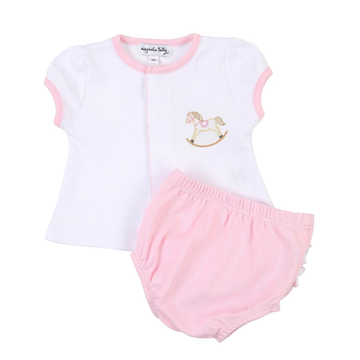 Hobby Horse Pink Embroidered Ruffle Diaper Cover Set