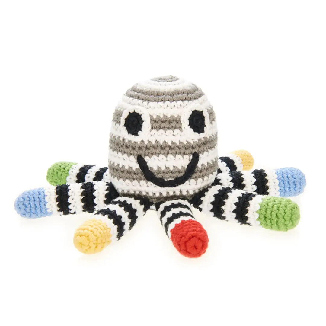 Knitted Black & White Octopus Rattle