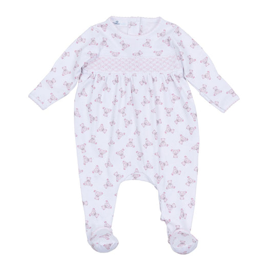 Baby's Teddy Pink Smocked Pima Footie