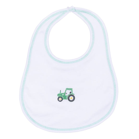 Lil' Green Tractor Embroidered Pima Bib