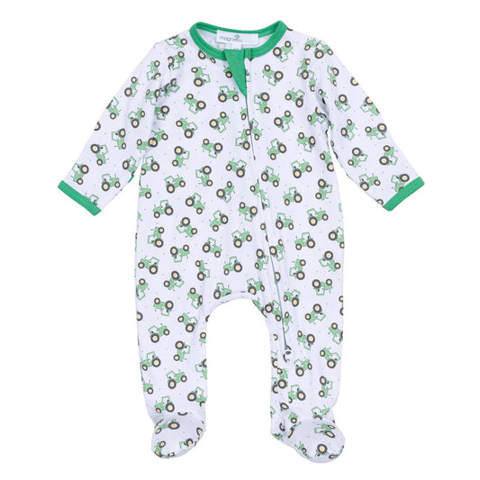 Lil' Green Tractor Pima Zip Footie
