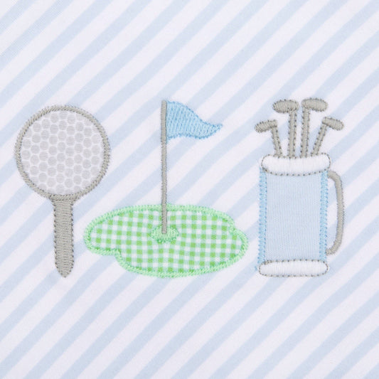 Putting Green Applique Pima Zip Footie