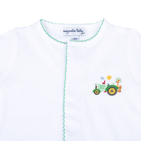 Tractor Time Embroidered Pima Footie