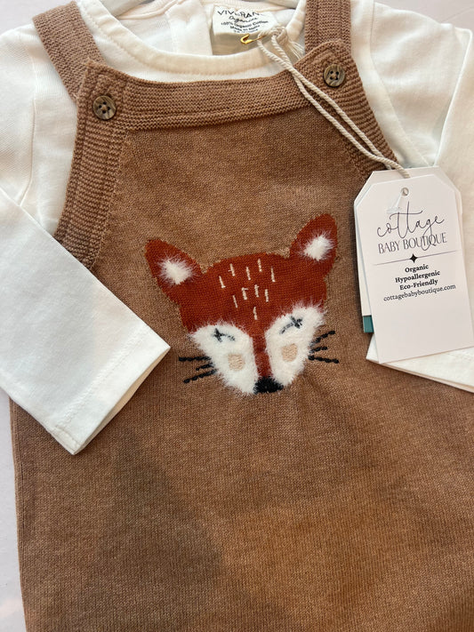 Organic Furry Fox Knit Overall & Bodysuit Set