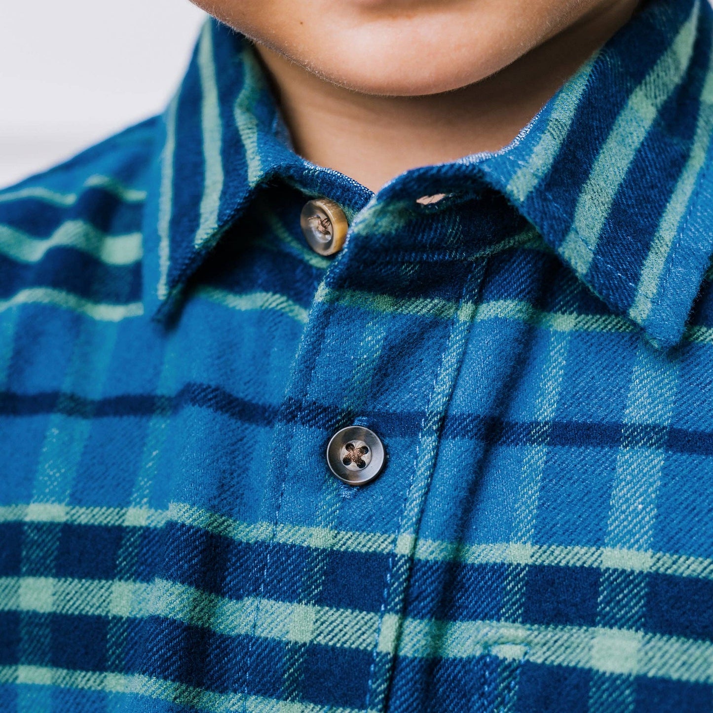 Blue & Green Brushed Flannel Organic Button Down Shirt