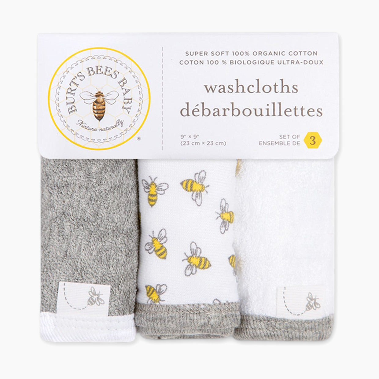 Honey Bee Organic Cotton Washcloths-3 Pack