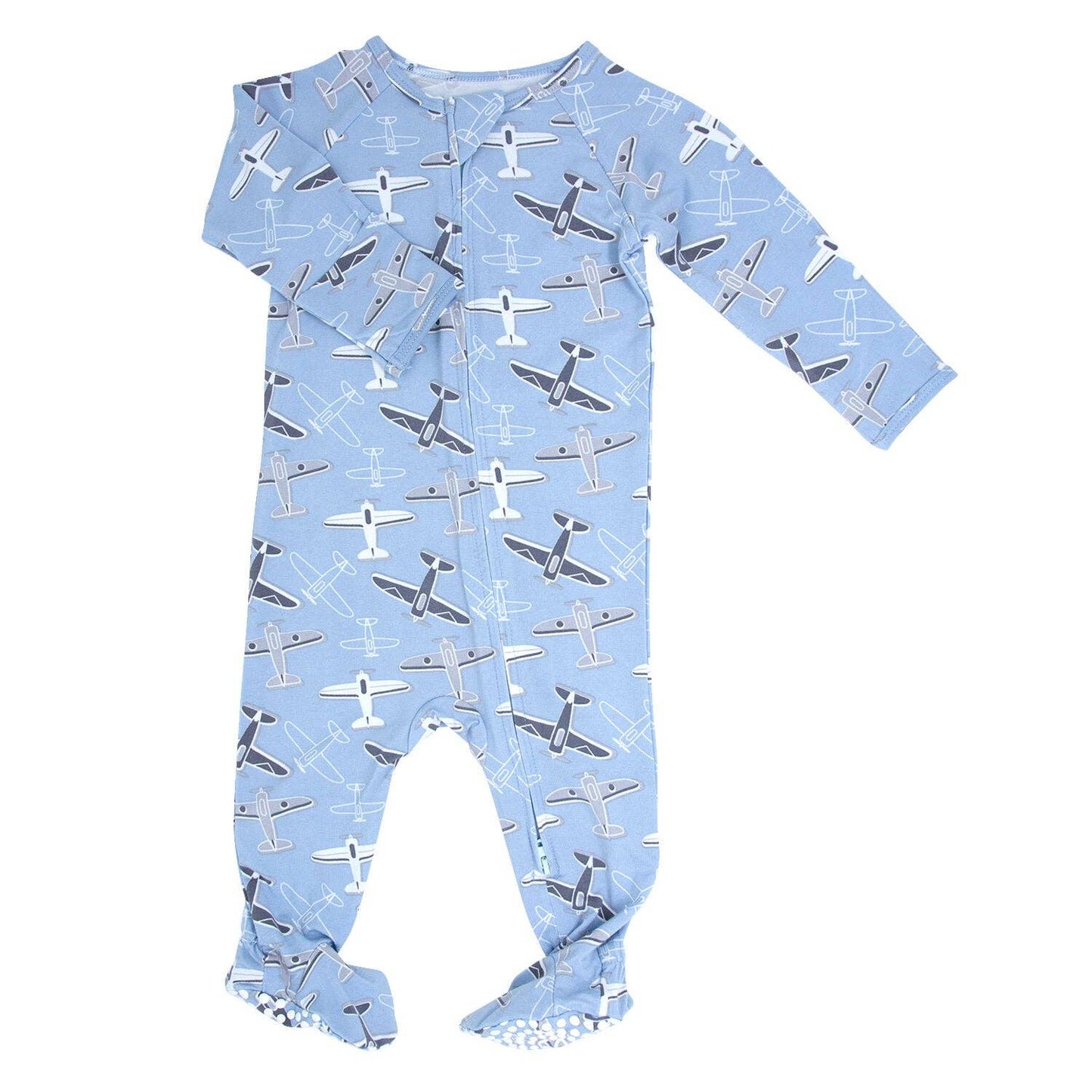Blue Airplanes Bamboo Zip Footie