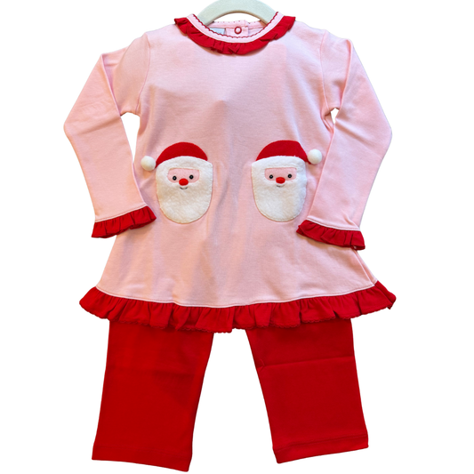 Santa Pockets Pima Ruffle Shirt + Pants Set