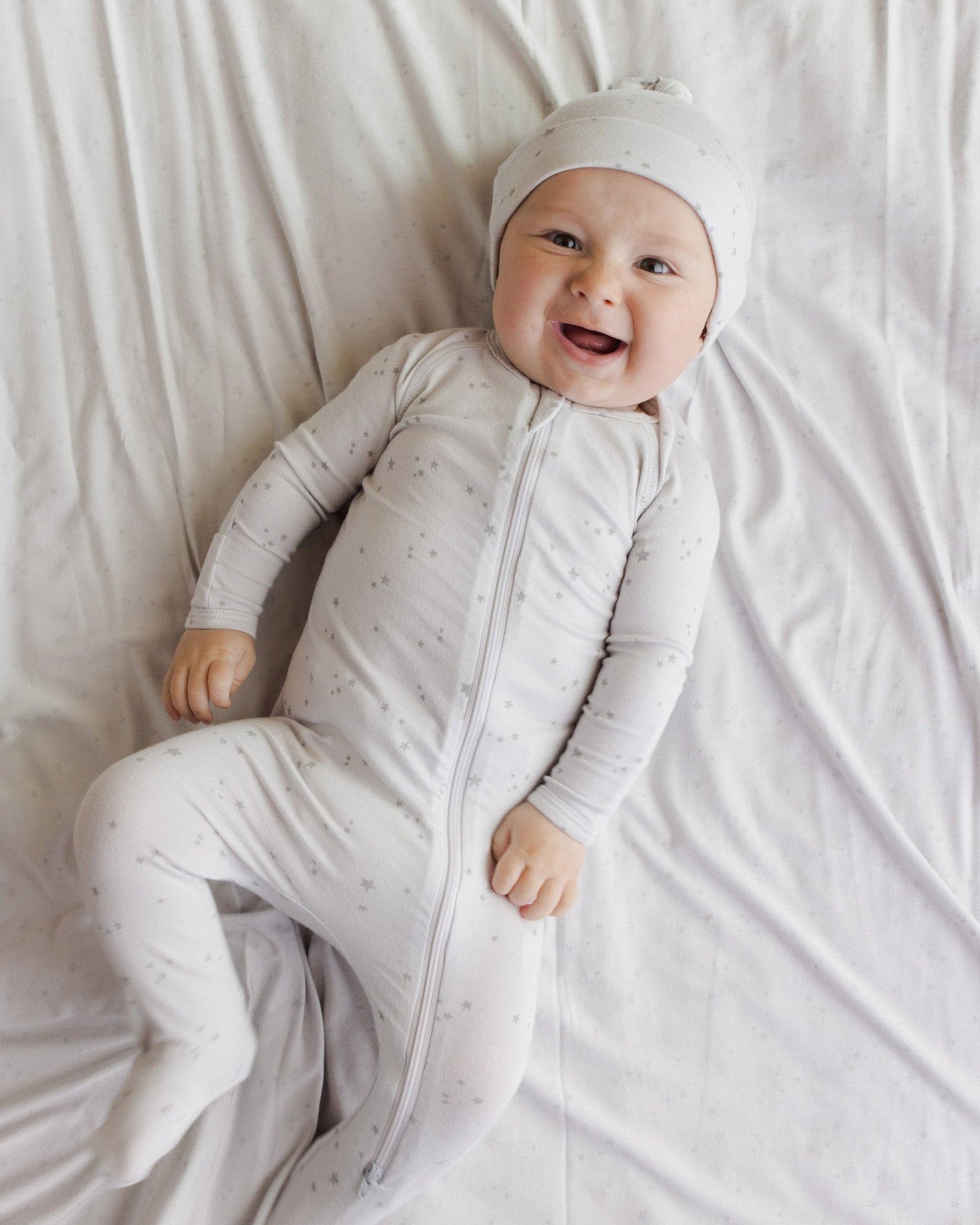 Organic Zip Footie- Stars Fog