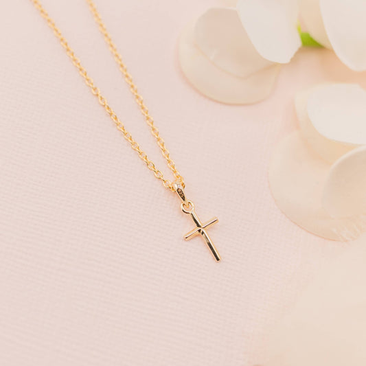 14K Gold-Plated Cross Children's Necklace: 14 inch