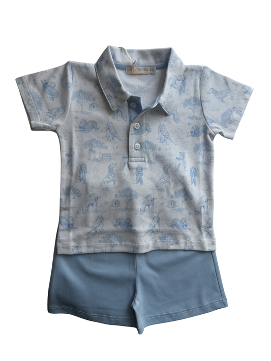 Barking Bliss Blue Pima Shirt + Shorts Set