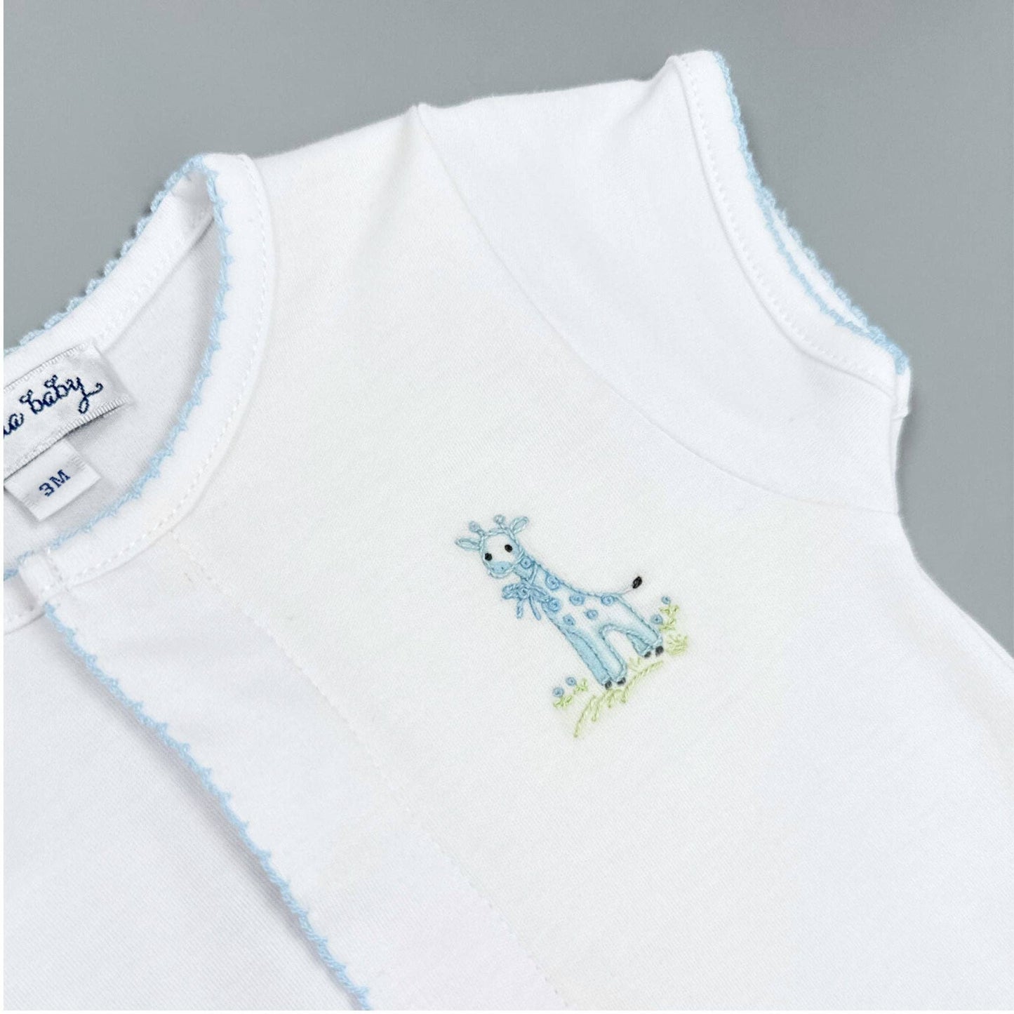 Vintage Giraffe Blue Pima Shirt/Diaper Cover Set