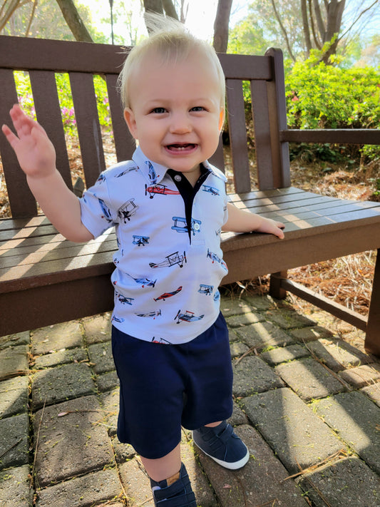 Patriotic Airplanes Pima Shirt & Shorts Set