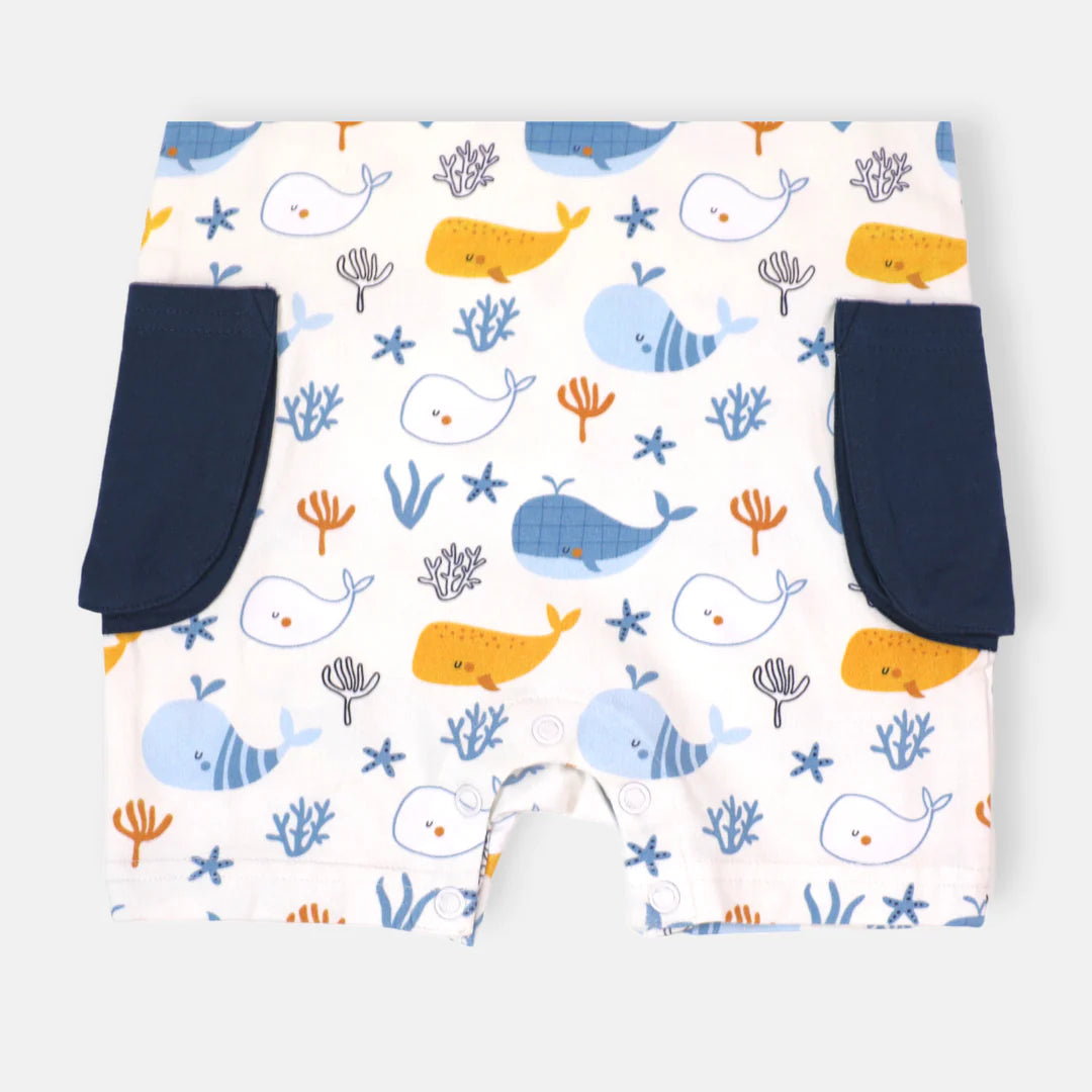 Ocean Whales Side Pocket Sleeveless Romper