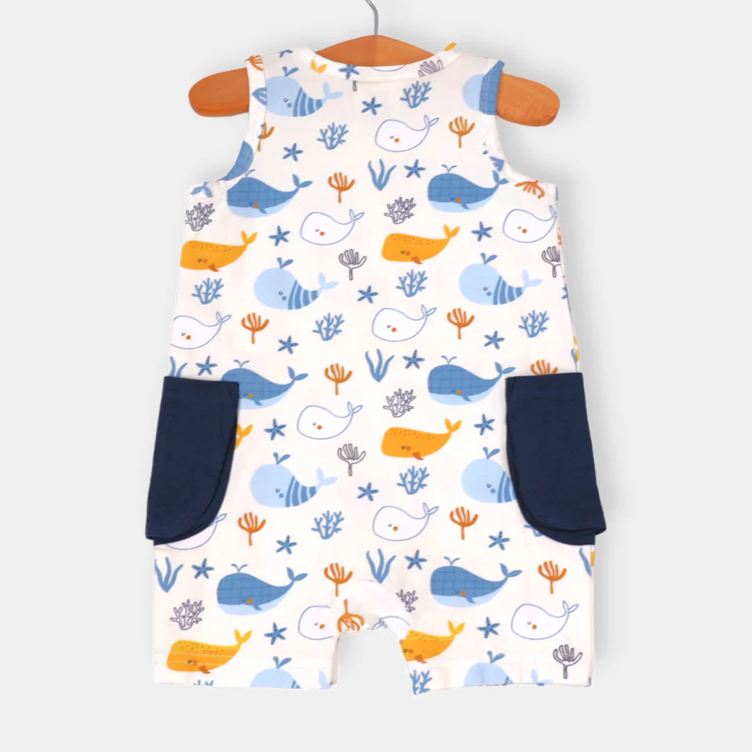 Ocean Whales Side Pocket Sleeveless Romper