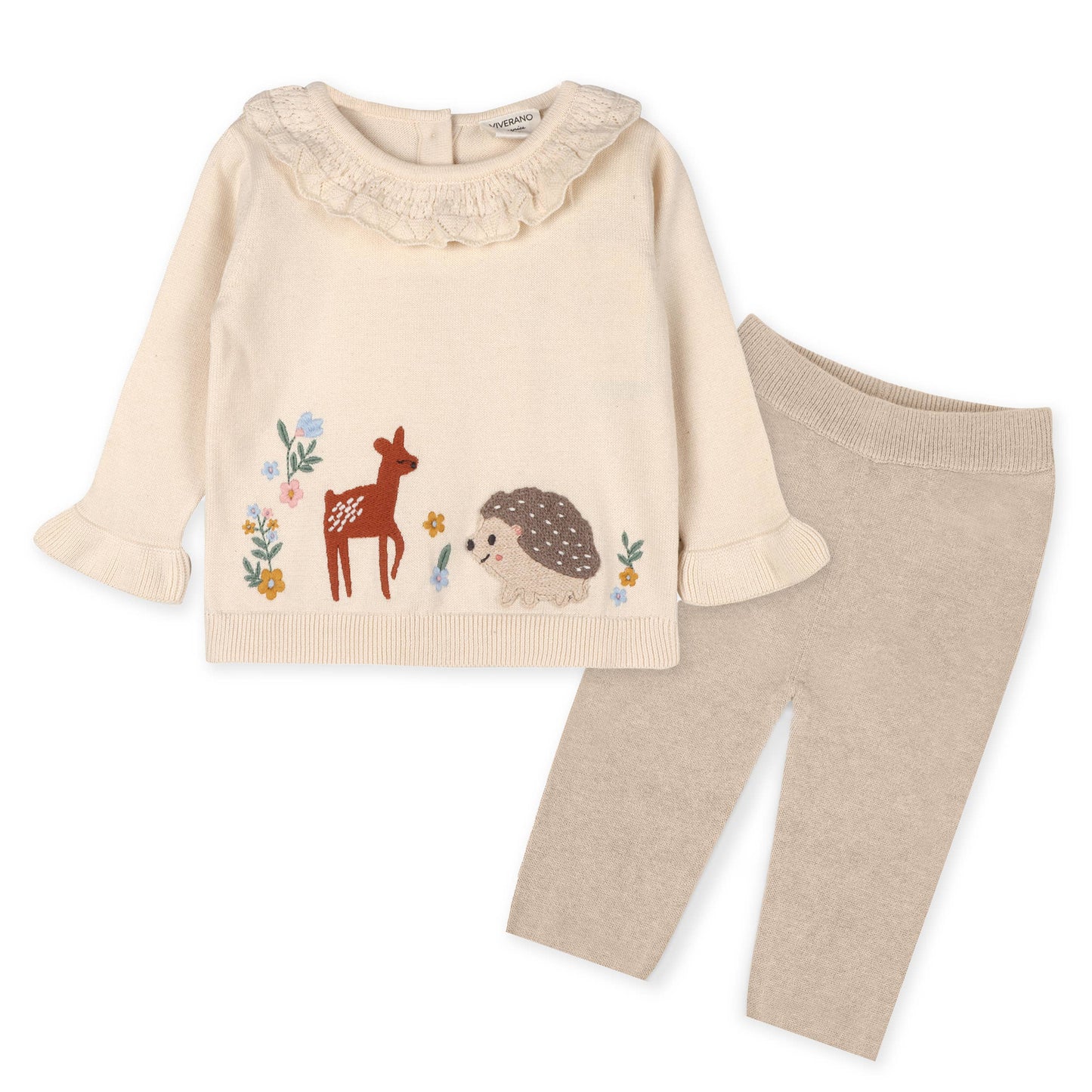 Organic Woodland Embroidered Knit Sweater and Pant Set