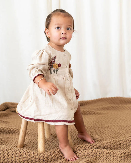Organic Linen Ravello Embroidered Dress and Bloomer Set