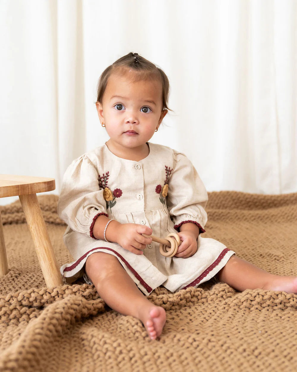 Organic Linen Ravello Embroidered Dress and Bloomer Set