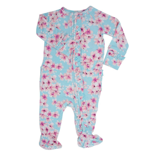 Cherry Blossoms Bamboo Ruffle Footie