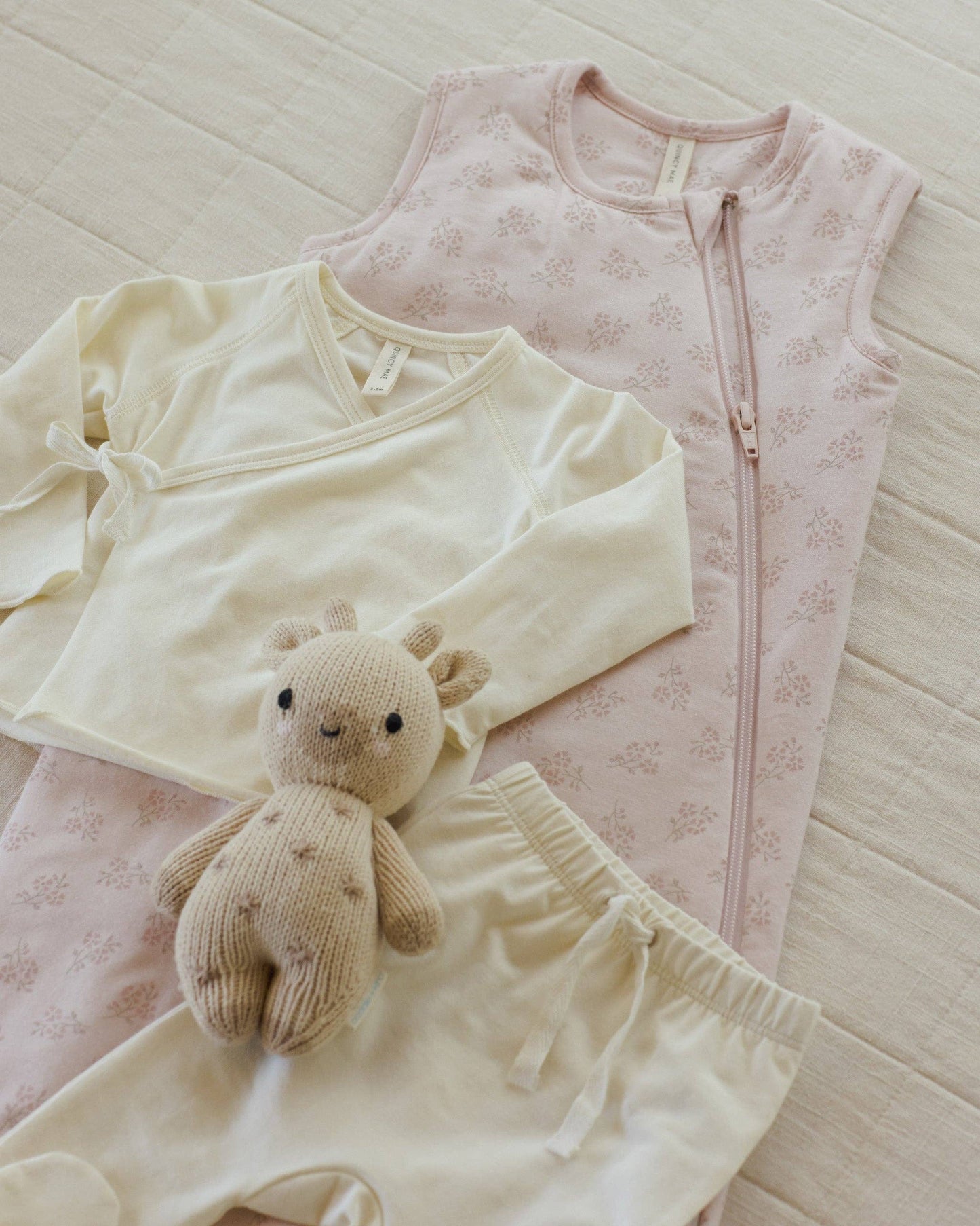 Organic Wrap Shirt + Footed Pant Set - Ivory