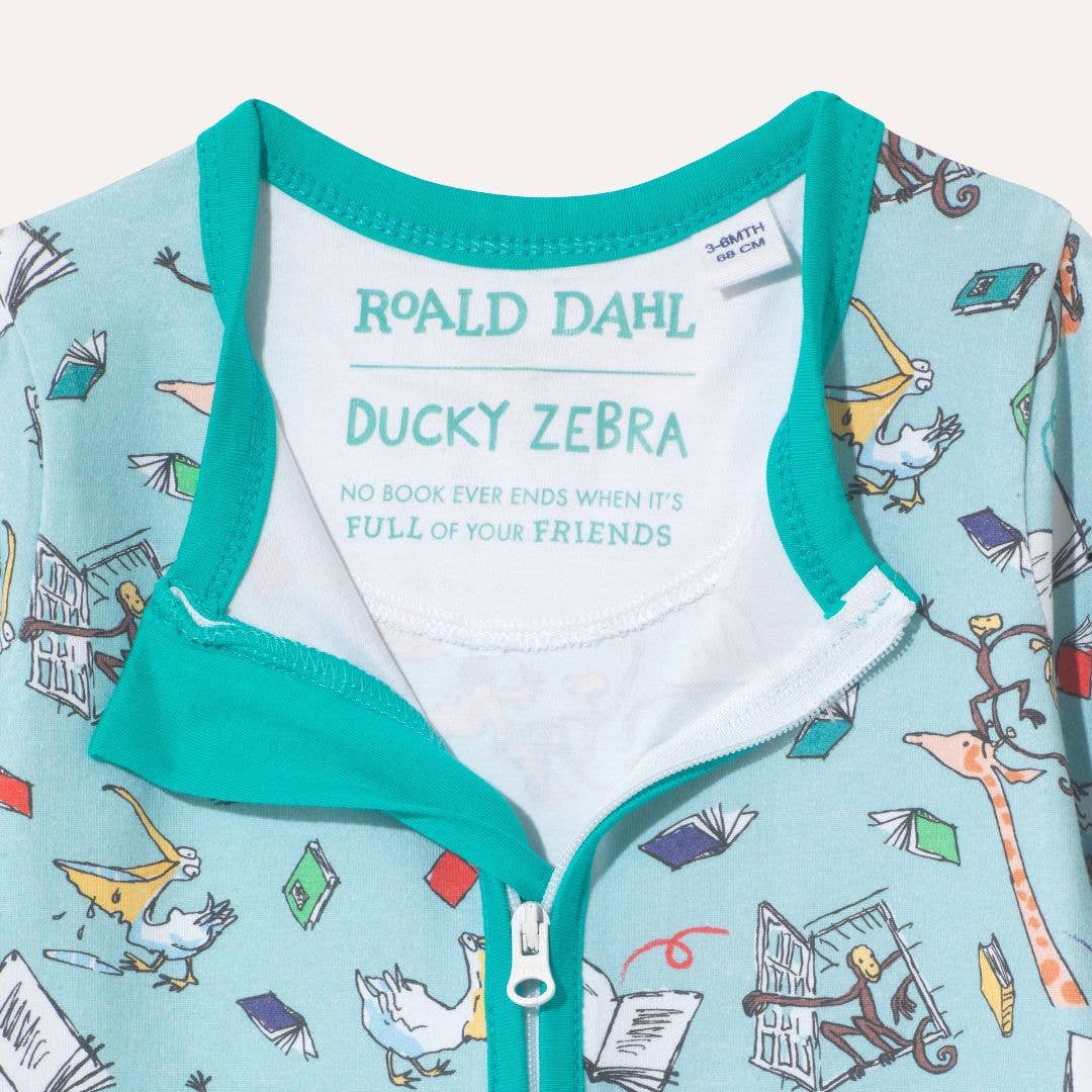 Roald Dahl x Ducky Zebra "The Giraffe, Pelly and Me" Zip Organic Romper