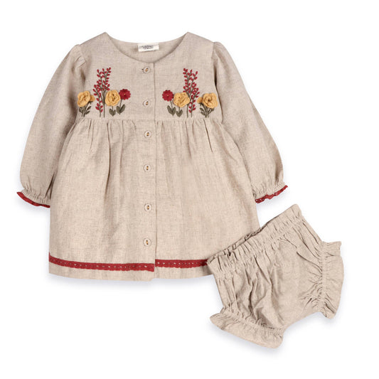 Organic Linen Ravello Embroidered Dress and Bloomer Set