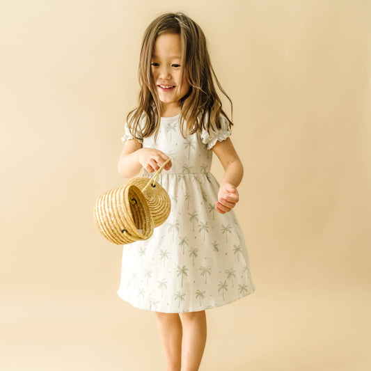 Organic Cotton Puff Sleeve Dress - Tropical