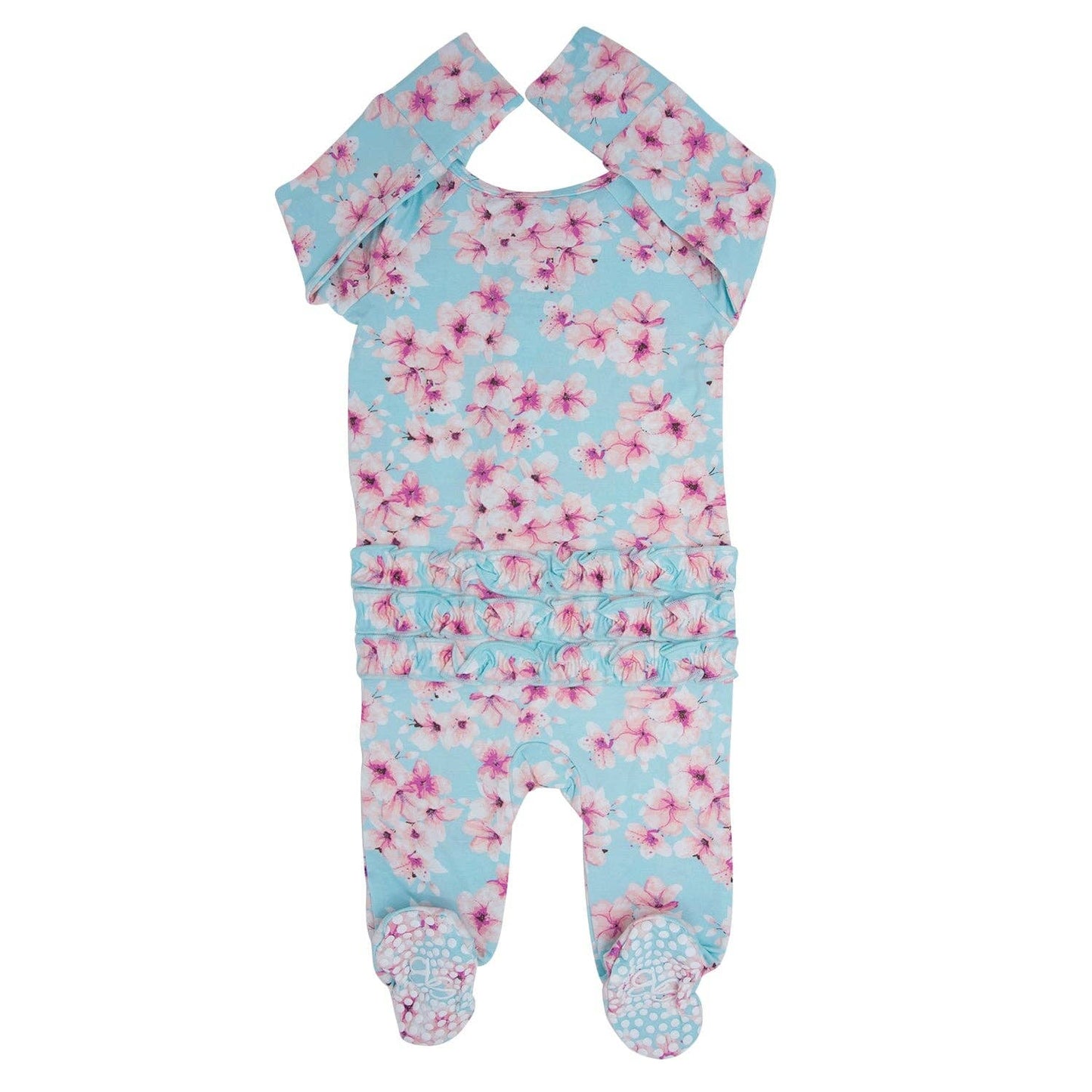 Cherry Blossoms Bamboo Ruffle Footie