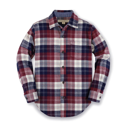 Berry Tartan Brushed Flannel Organic Button Down Shirt