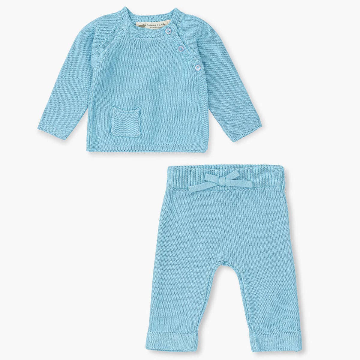 Organic Little Darling Knit Shirt + Pants - Blue