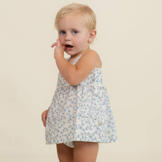 Organic Blue Vines Scalloped Shirt & Bloomer Set