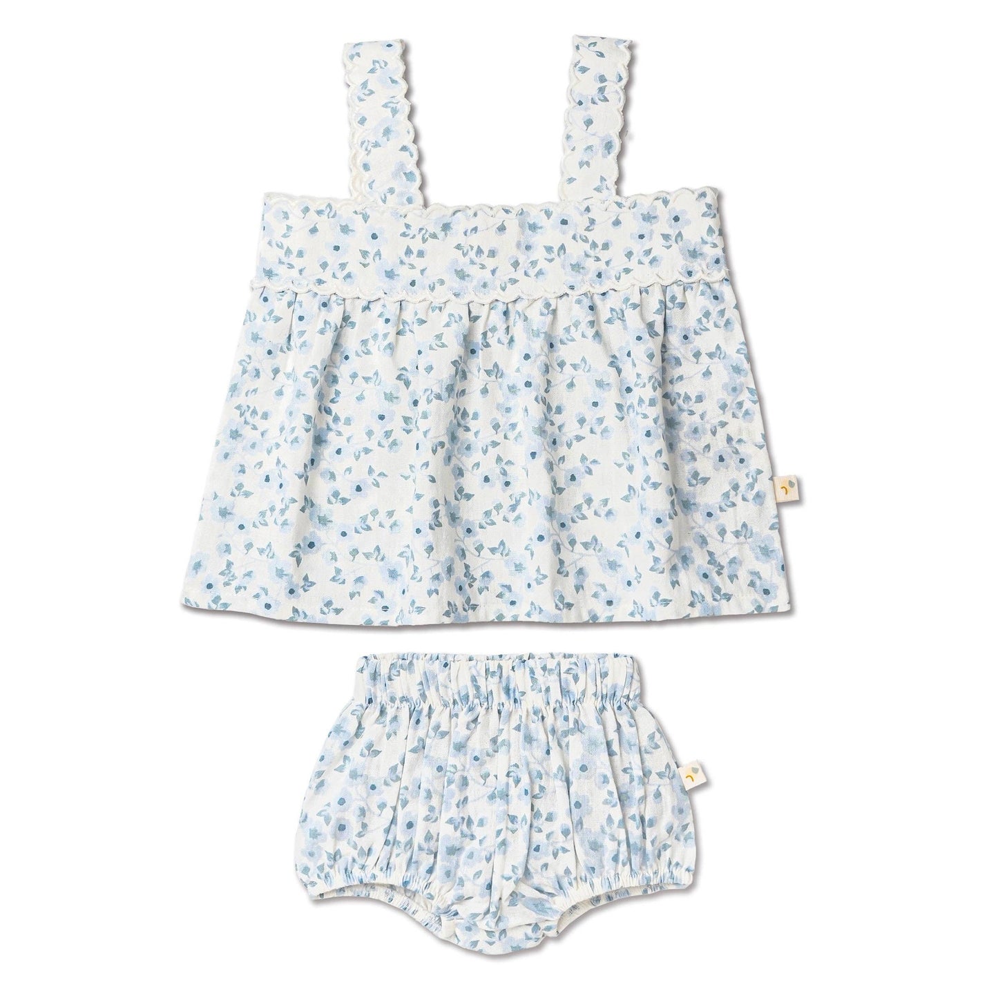 Organic Blue Vines Scalloped Shirt & Bloomer Set