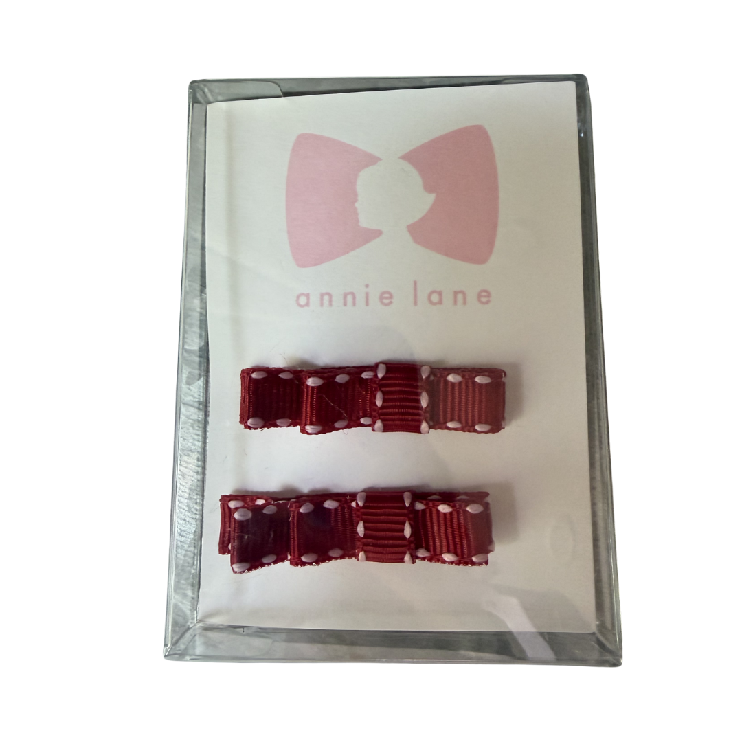 Red with White Side Stitch Set of Two Hair Bows