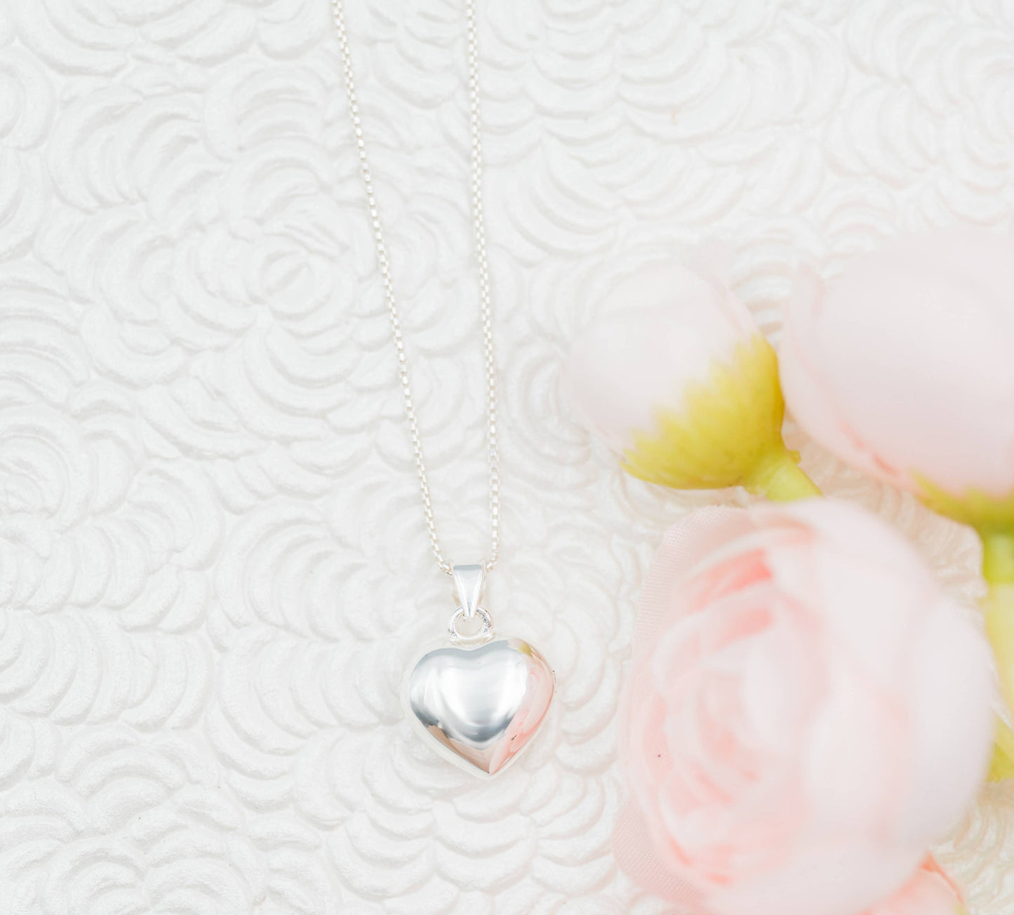 Sterling Silver Puff Heart Necklace: 14 inch