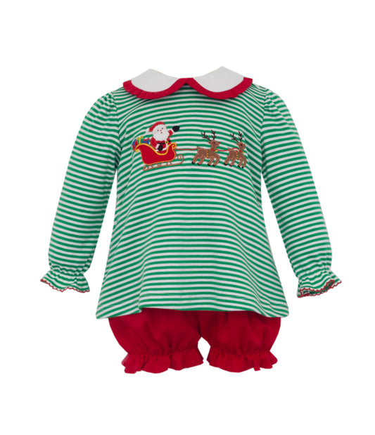Santa's Sleigh Girl Pima Shirt + Diaper Cover Set