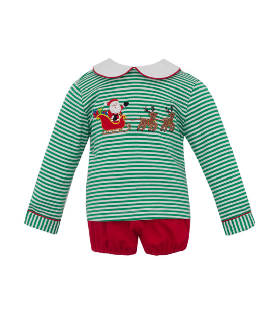 Santa's Sleigh Boy Pima Shirt + Diaper Cover Set