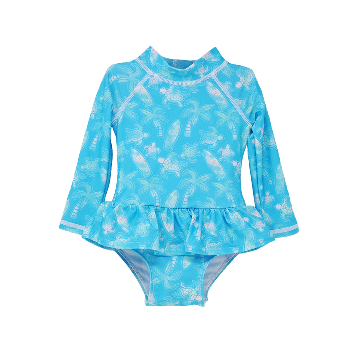 UPF 50+ Alissa Ruffle Rash Guard Swimsuit- Coco Beach Turtles