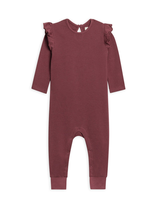 Organic Mila Flutter Waffle Romper- Mulberry