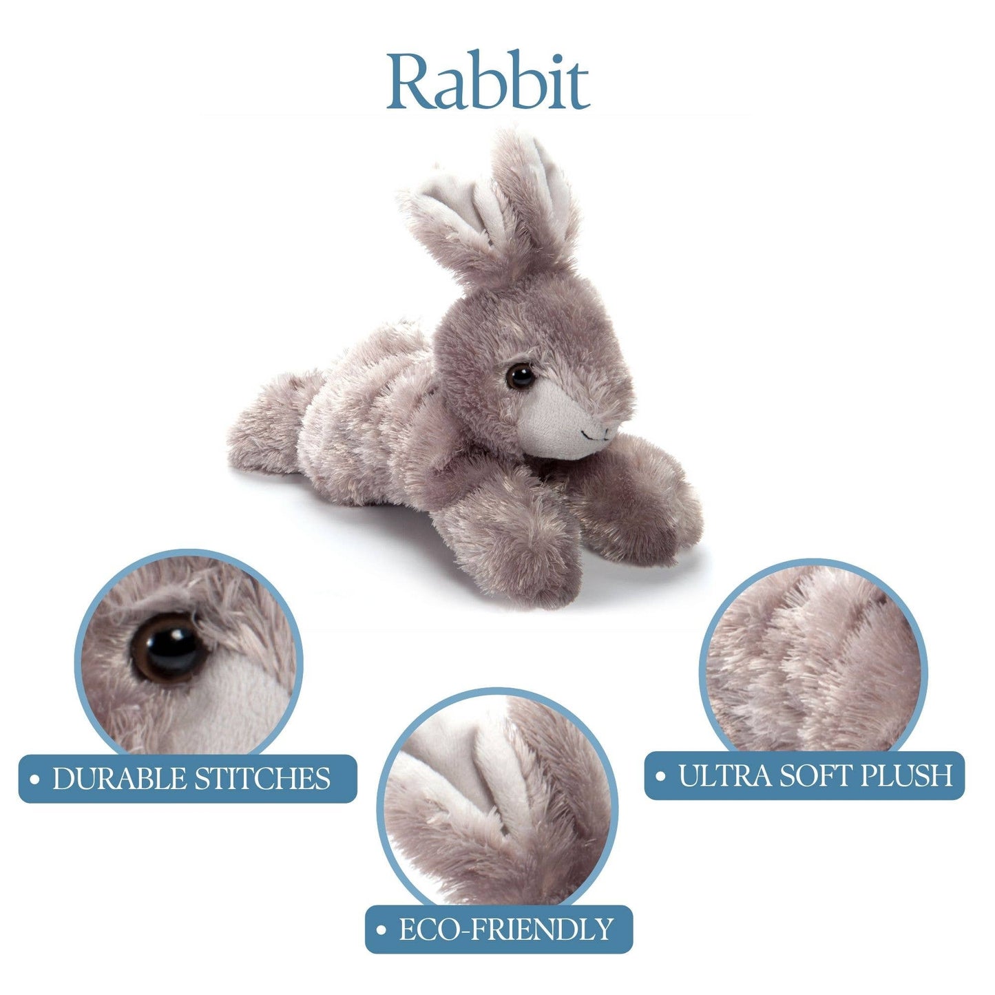 8" Grey Bunny Rabbit Stuffed Animal