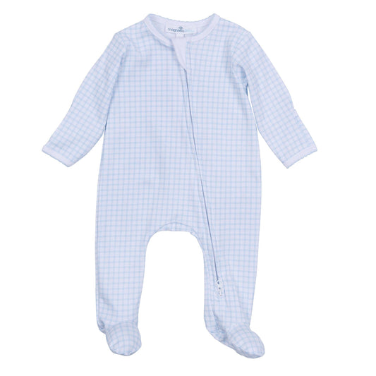 Peek-A-Boo Wishes Pima Blue Zip Footie