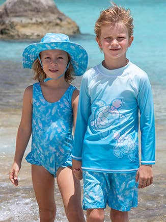 UPF50+ Rash Guard and Swim Trunks Set - Coco Beach Turtles
