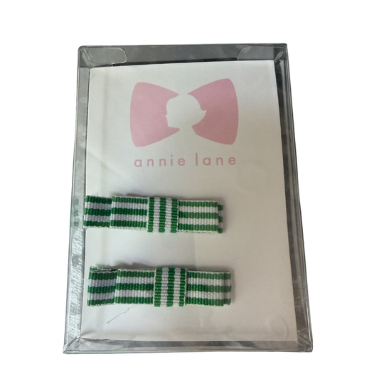 Green Stripe Set of Two Hair Bows
