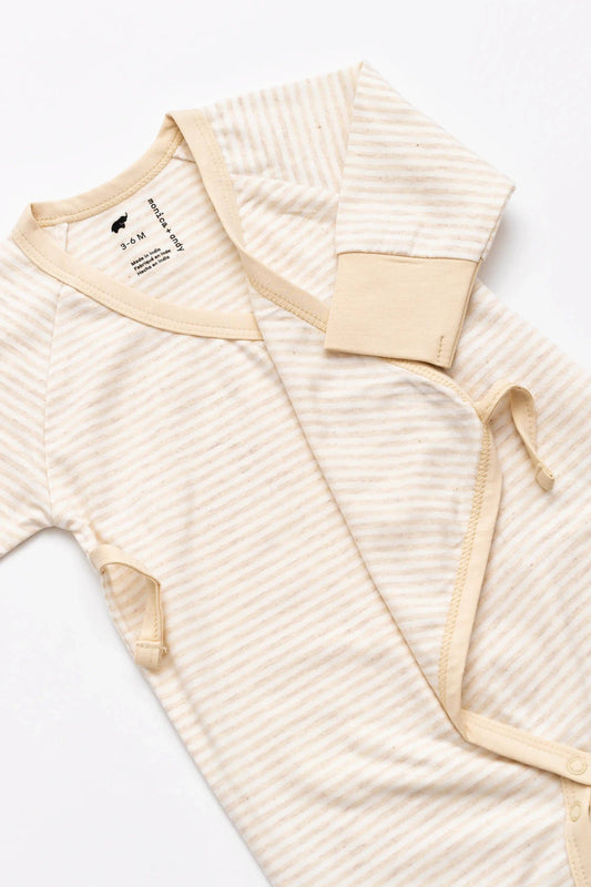 Organic Kimono Tie Romper - Cream French Stripe