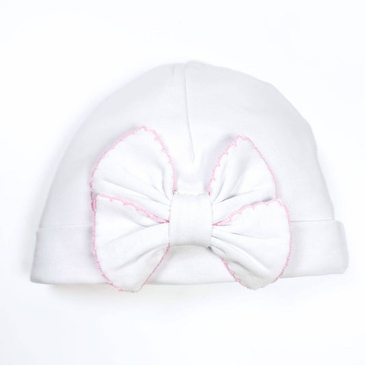 Essentials Pink and White Pima Bow Hat