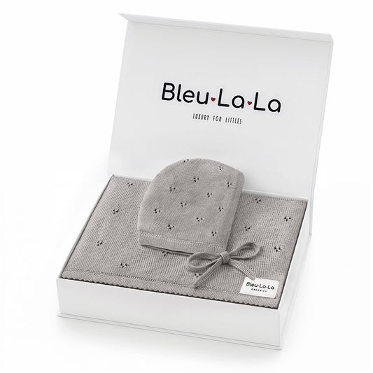 Organic Dove Grey Blanket + Hat Gift Set