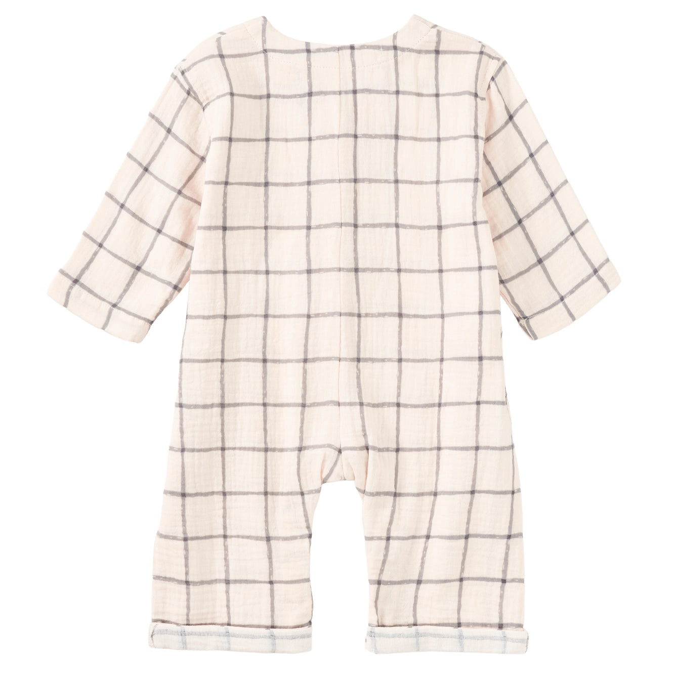 Cabin Plaid Muslin Patch Pocket Romper