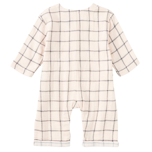 Cabin Plaid Muslin Patch Pocket Romper